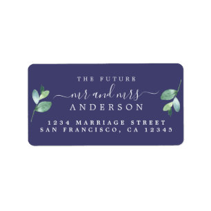 Future Mr Mrs Script Green Foliage Wedding Address Label