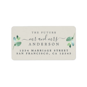 Future Mr Mrs Script Green Foliage Wedding Address Label