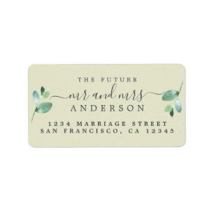 Future Mr Mrs Script Green Foliage Wedding Address Label