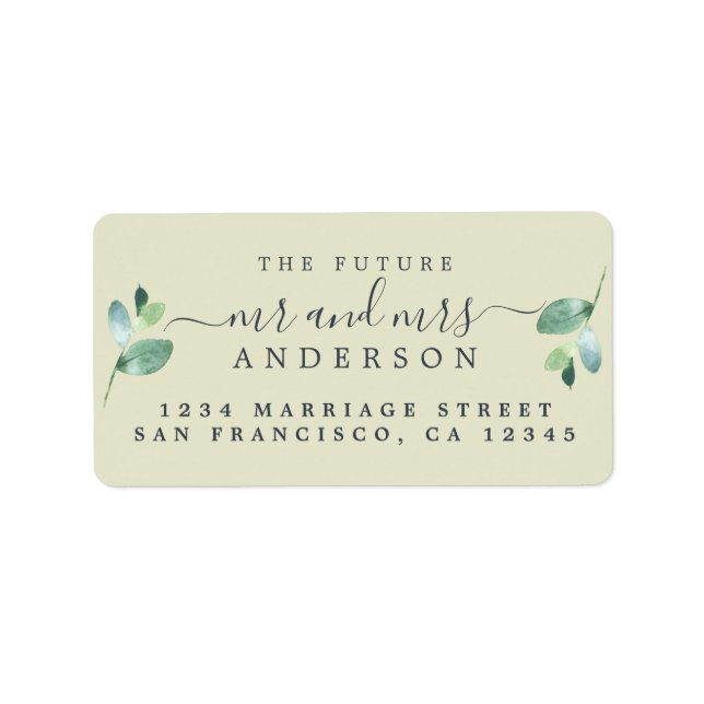 Future Mr Mrs Script Green Foliage Wedding Address Label (Front)