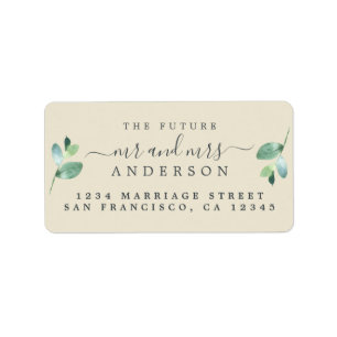 Future Mr Mrs Script Green Foliage Wedding Address Label