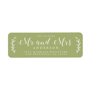 Future Mr Mrs Script Leaf Green Return Address Label