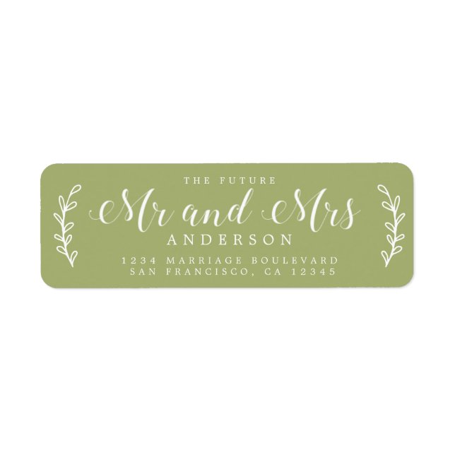 Future Mr Mrs Script Leaf Green Return Address Label (Front)