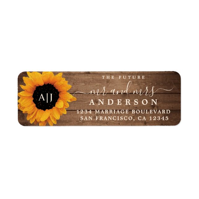 Future Mr Mrs Sunflower Monogram Return Address Label (Front)