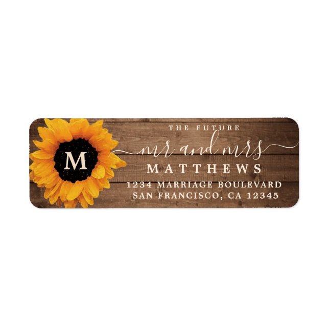Future Mr Mrs Sunflower Monogram Return Address Label (Front)
