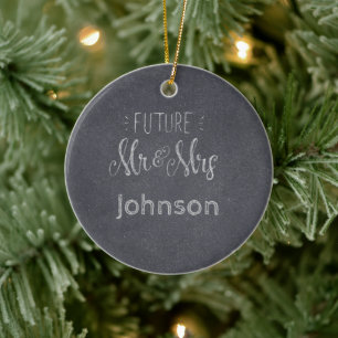Future Mr & Mrs Surname Chalkboard with Date Ceramic Ornament