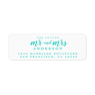 Future Mr Mrs Turquoise Blue Script Return Address Label