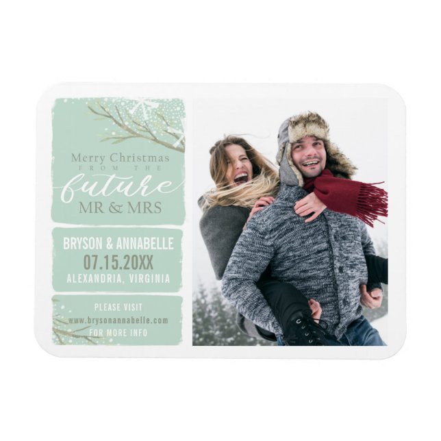 Future Mr & Mrs Winter Tree Snow Blue Watercolor | Magnet (Horizontal)