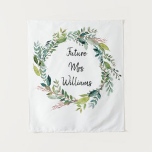 Future Mrs Backdrop Greenery Foliage Bridal Shower Tapestry