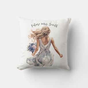 Future Mrs. Beautiful bride watercolor art Cushion