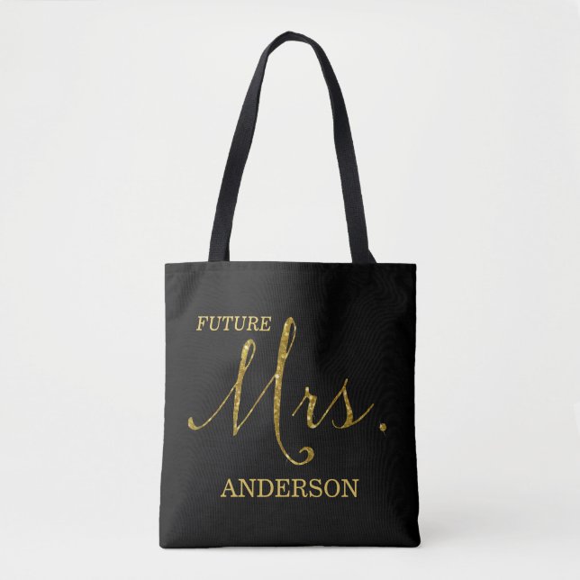 Future Mrs. Black and Faux-Glitter Gold Tote Bag (Front)