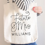 Future Mrs. Black Modern Script Custom Wedding Tote Bag<br><div class="desc">Modern and casual chic black calligraphy script "Future Mrs." women's bridal wedding tote bag features custom text that can be personalised with the bride's married last name. Perfect accessory for the bachelorette party and the wedding weekend!</div>