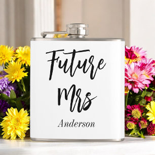 Future Mrs Black White Bachelorette Hip Flask