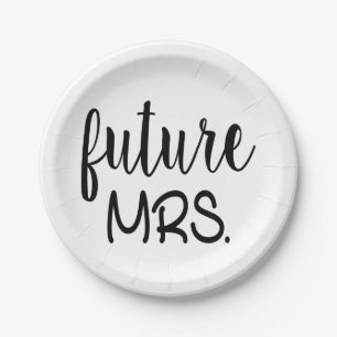 Future Mrs Black White Engagement Bridal Shower Paper Plate