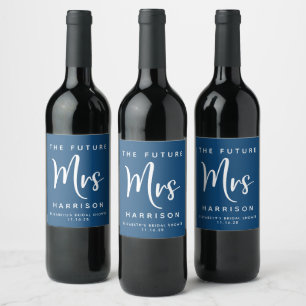 Future Mrs Blue Personalised Bridal Shower Wine Label
