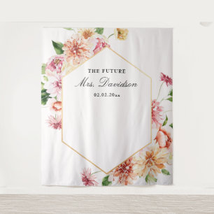 Future Mrs Blush Floral Bridal Shower Backdrop Tapestry