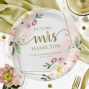 Future Mrs Blush Floral Geometric Bridal Shower Paper Plate