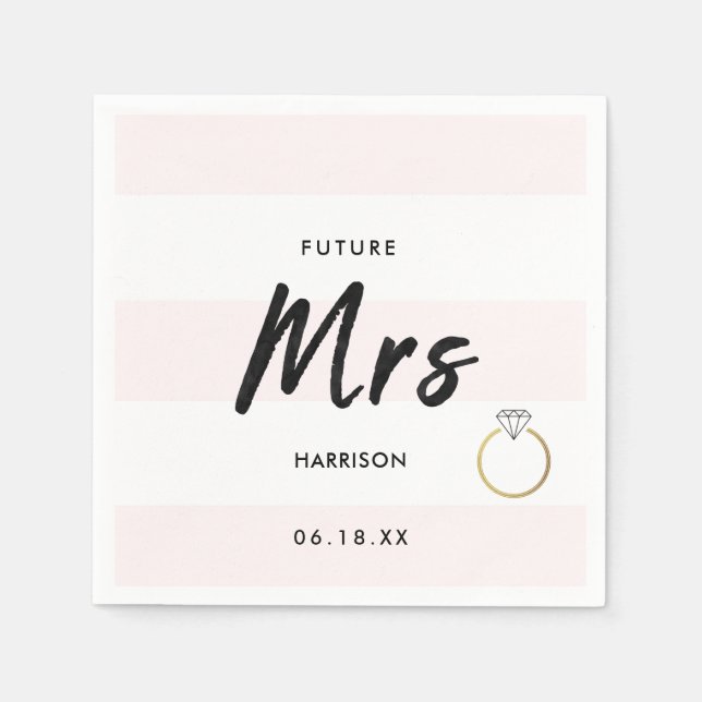 Future Mrs Blush Pink White Stripes Gold Diamond Napkin (Front)