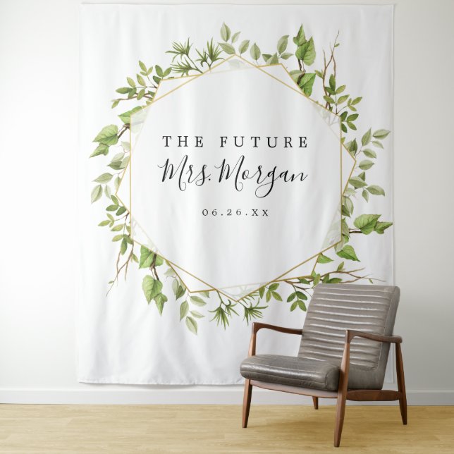 Future Mrs Bridal Shower Backdrop Greenery Tapestry (In Situ)
