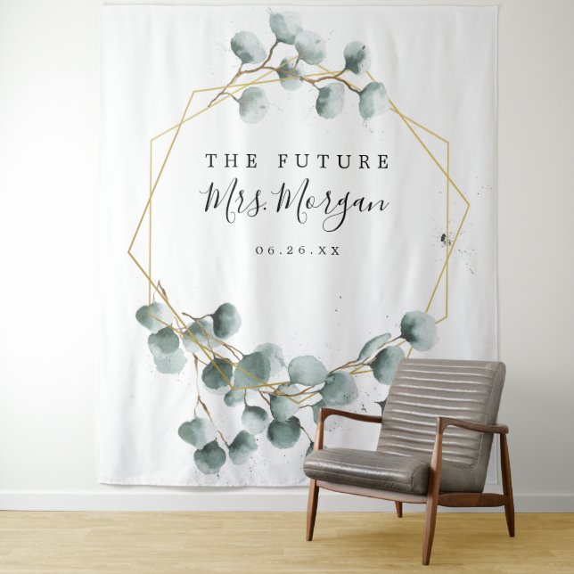 Future Mrs Bridal Shower Backdrop Greenery Tapestry (In Situ)