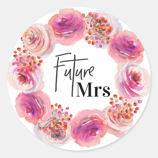 Future Mrs Bridal Shower Bright Floral Classic Round Sticker (Front)