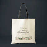 Future Mrs Bridal Shower Script Pre Wedding Bride Tote Bag<br><div class="desc">Casual bridal shower future Mrs tote bag featuring modern flowers with customisable text to add the name of the bride to be. Makes a perfect bridal shower gift. Perfect accessory for the bachelorette weekend party,  honeymoon and much more!</div>