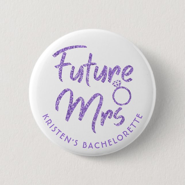 Future Mrs Bridal Shower Violet Glitter Button (Front)