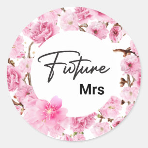Future Mrs Bridal Shower Watercolor Pink Flora Classic Round Sticker