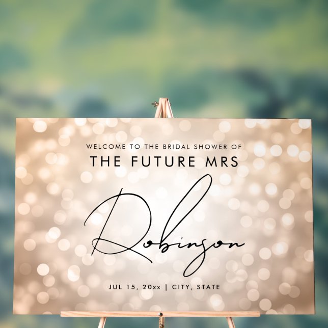 FUTURE MRS Bridal Shower Welcome Copper Lights Acrylic Sign (Neutral)