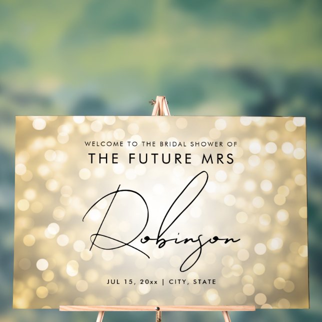 FUTURE MRS Bridal Shower Welcome Gold Lights Acrylic Sign (Neutral)