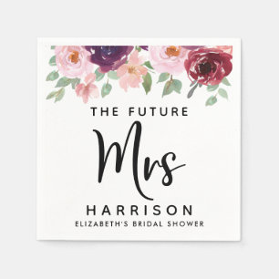 Future Mrs Burgundy Floral Bridal Shower Napkin
