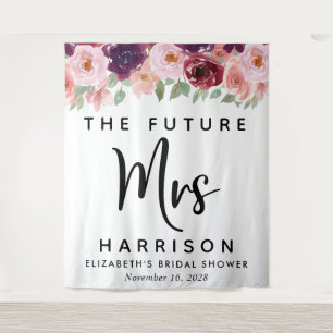 Future Mrs Burgundy Floral Custom Bridal Shower Tapestry