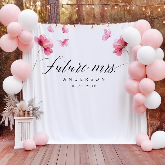 Future Mrs. Butterflies Floral Pink Bridal Shower  Tapestry (Creator Uploaded)