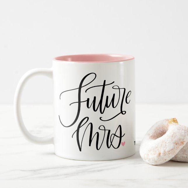 Future Mrs Calligraphy Custom Pink Two-Tone Coffee Mug (With Donut)
