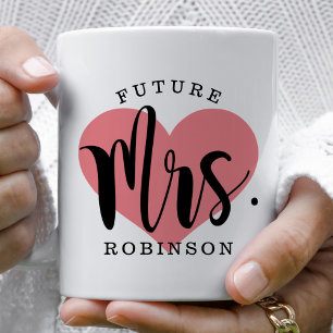 Future Mrs. Coral Heart Monogram Wedding Coffee Mug