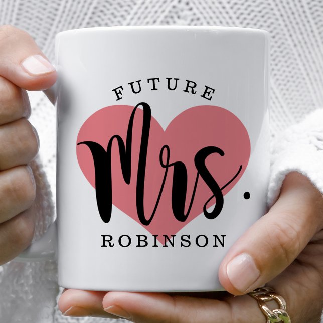 Future Mrs. Coral Heart Monogram Wedding Coffee Mug (Creator Uploaded)