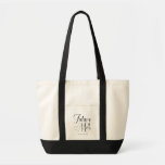 Future Mrs. Custom Name Wedding  Tote Bag<br><div class="desc">Future Mrs. Custom Name Wedding Tote Bag  - Custom tote bag  features modern script typography and is personalised with your future surname. Font is accented with an engagement ring. Shown in black and white  ,  however you can choose your t shirt style and colour.</div>