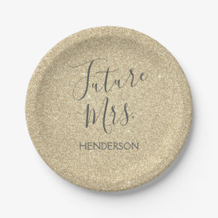 Future Mrs. Elegant Gold Sparkle Glitter Paper Plate