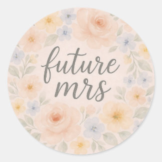 Future Mrs Elegant Peach Floral Watercolor Classic Round Sticker