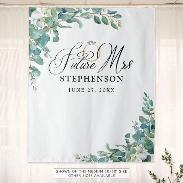 FUTURE MRS Eucalyptus Bridal Shower Backdrop Tapestry (Creator Uploaded)