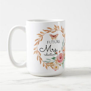 Future Mrs Floral Blush Rose Gold Glitter Shower Coffee Mug