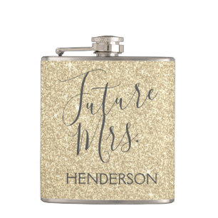 Future Mrs. Gold Bachelorette Sparkle Glitter Hip Flask