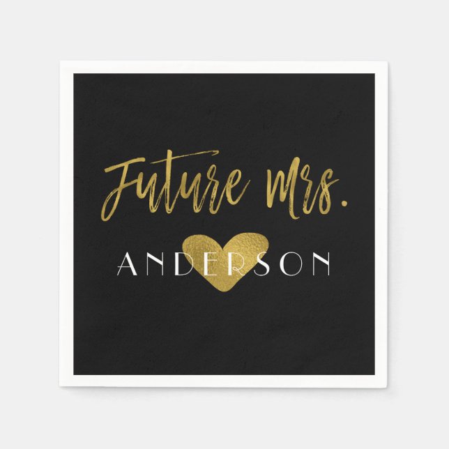Future Mrs. Gold Foil with Heart Bride Napkins (Front)