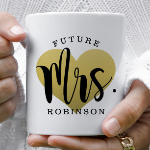 Future Mrs. Gold Heart Monogram Wedding Coffee Mug