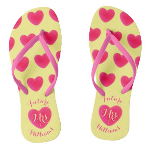 Future Mrs. Heart Pattern Pink and Yellow Thongs