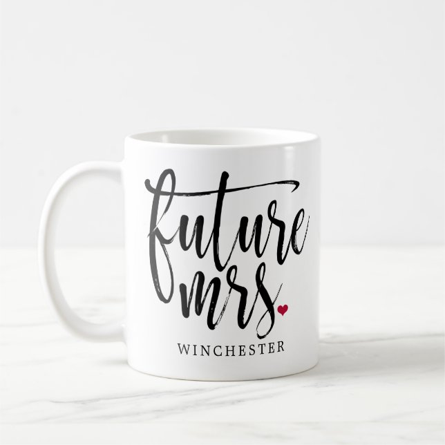 Future Mrs. Modern Brushed Black Script Coffee Mug (Left)