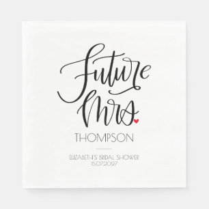 Future Mrs Modern Calligraphy Heart Bridal Shower Napkin