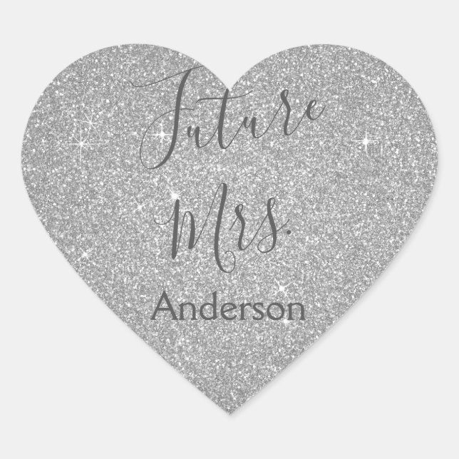 Future Mrs. Modern Silver Bridal Shower Heart Sticker (Front)