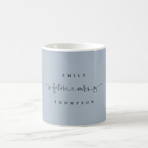 Future Mrs Name Heart Ring Script Dusty Blue Coffee Mug