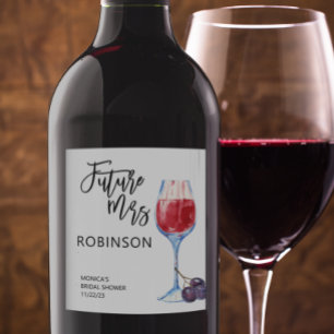 Future Mrs Name Wine Watercolor Bridal   Label